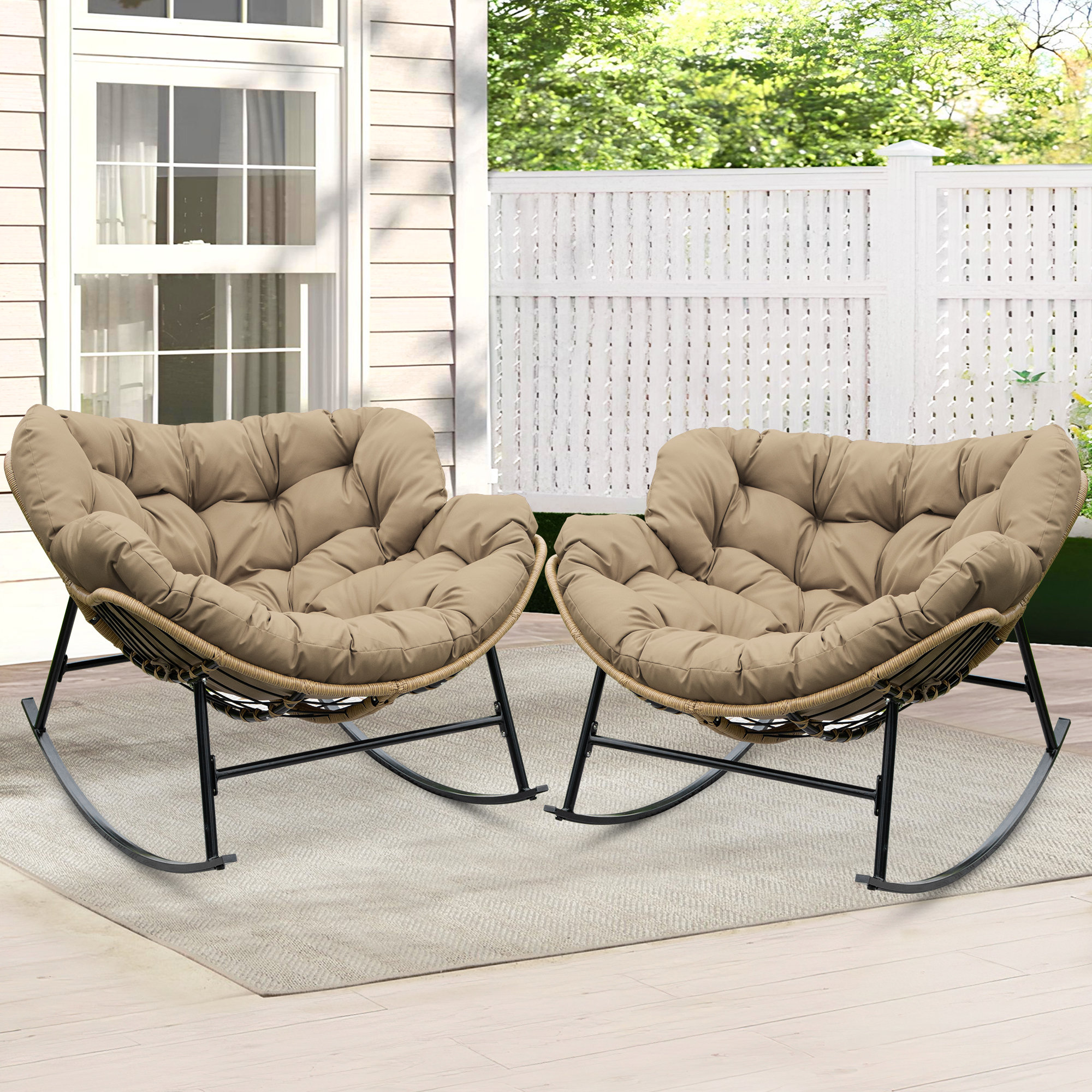 Oversized Outdoor Rocker Chair with Cushions 2 Pieces Bayou Breeze Cushion Color Beige